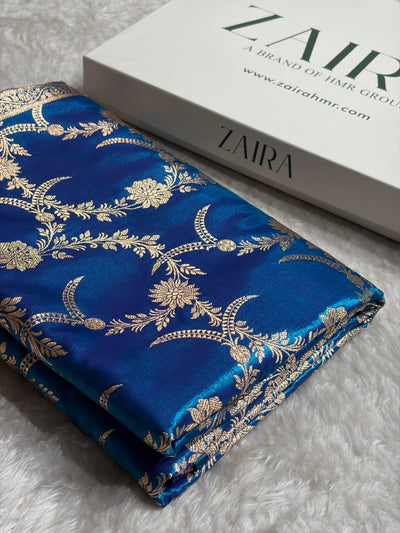 Banarasi Satin Silk Banarasi Jaal In Cross Firozi Shades SS18