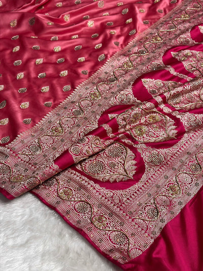 Banarasi Blush Baby Pink Shade Stone Zardozi Work Mashru Silk Boota BMCS17