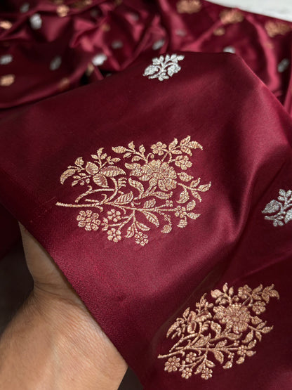 Chocolate Shades Banarasi With Floral Border Mashru Silk Saree MSM-126