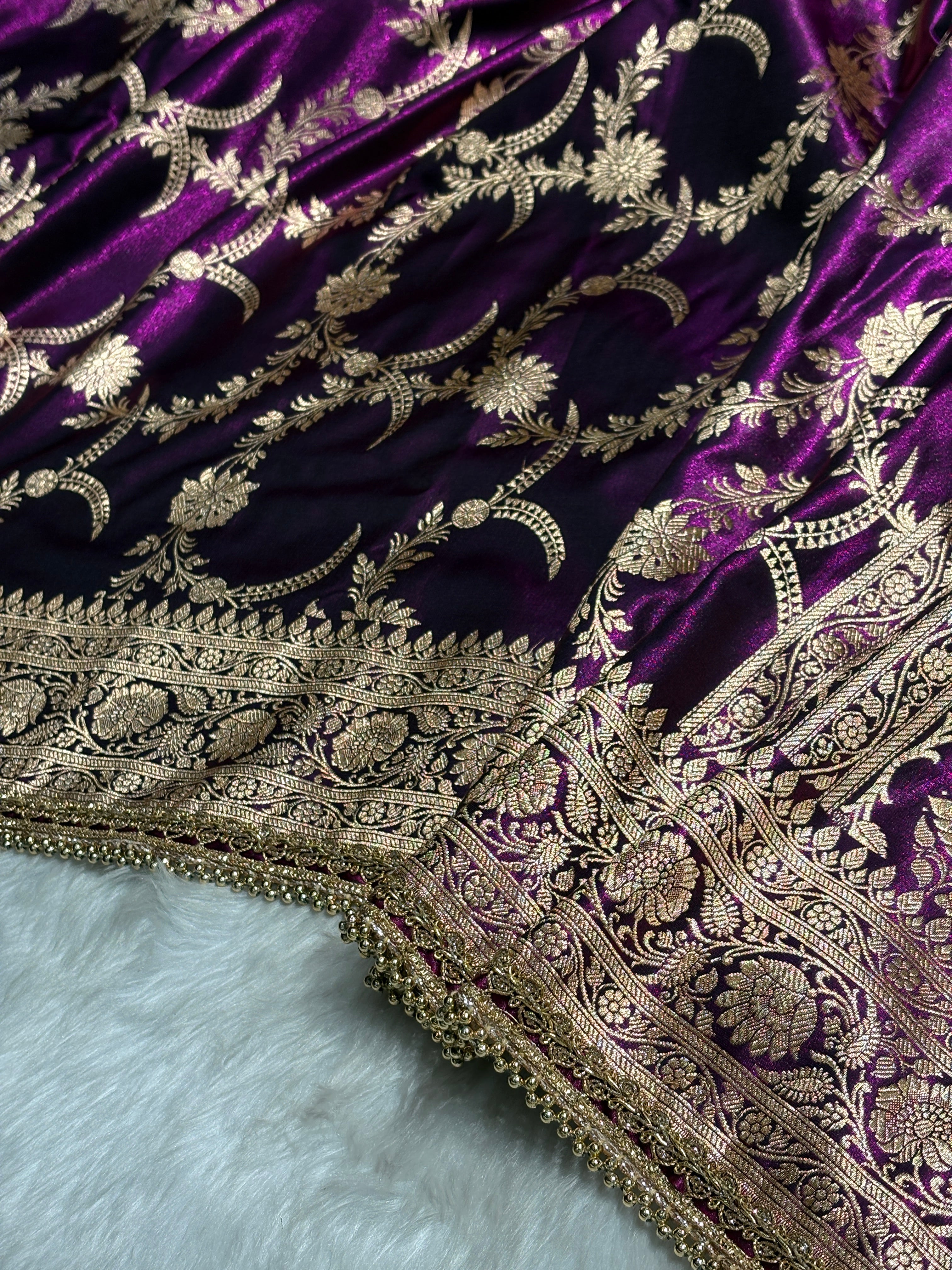 Satin Silk Banarasi Jaal In Wine Shades with Gota Patti SSGP18