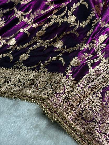 Satin Silk Banarasi Jaal In Wine Shades with Gota Patti SSGP18