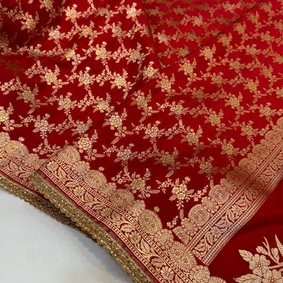 Bridal Red Satin Silk Jaal with brocade Blouse and GOTTA PATTI BRSS1