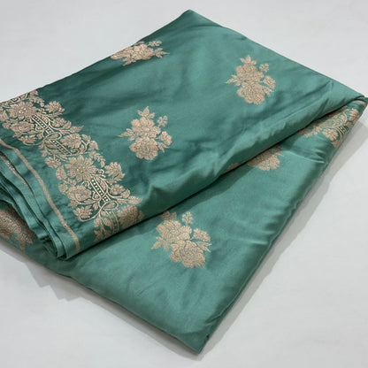 Aqua Blue Floral Motif Mashru Silk Saree