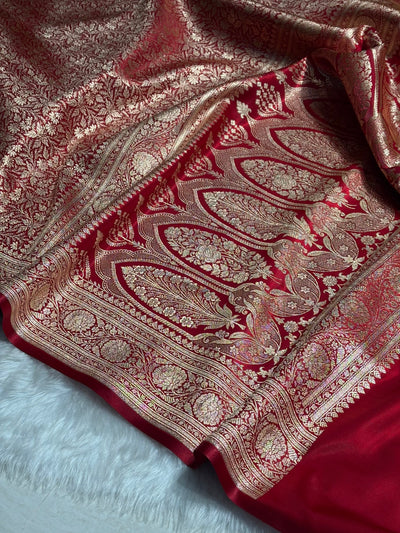 Red Shades Brocket Satin Silk Saree Banarasi Saree Shades SS30