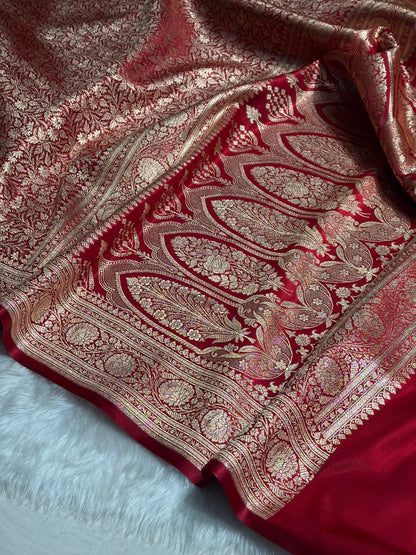 Red Shades Brocket Satin Silk Saree Banarasi Saree Shades SS30