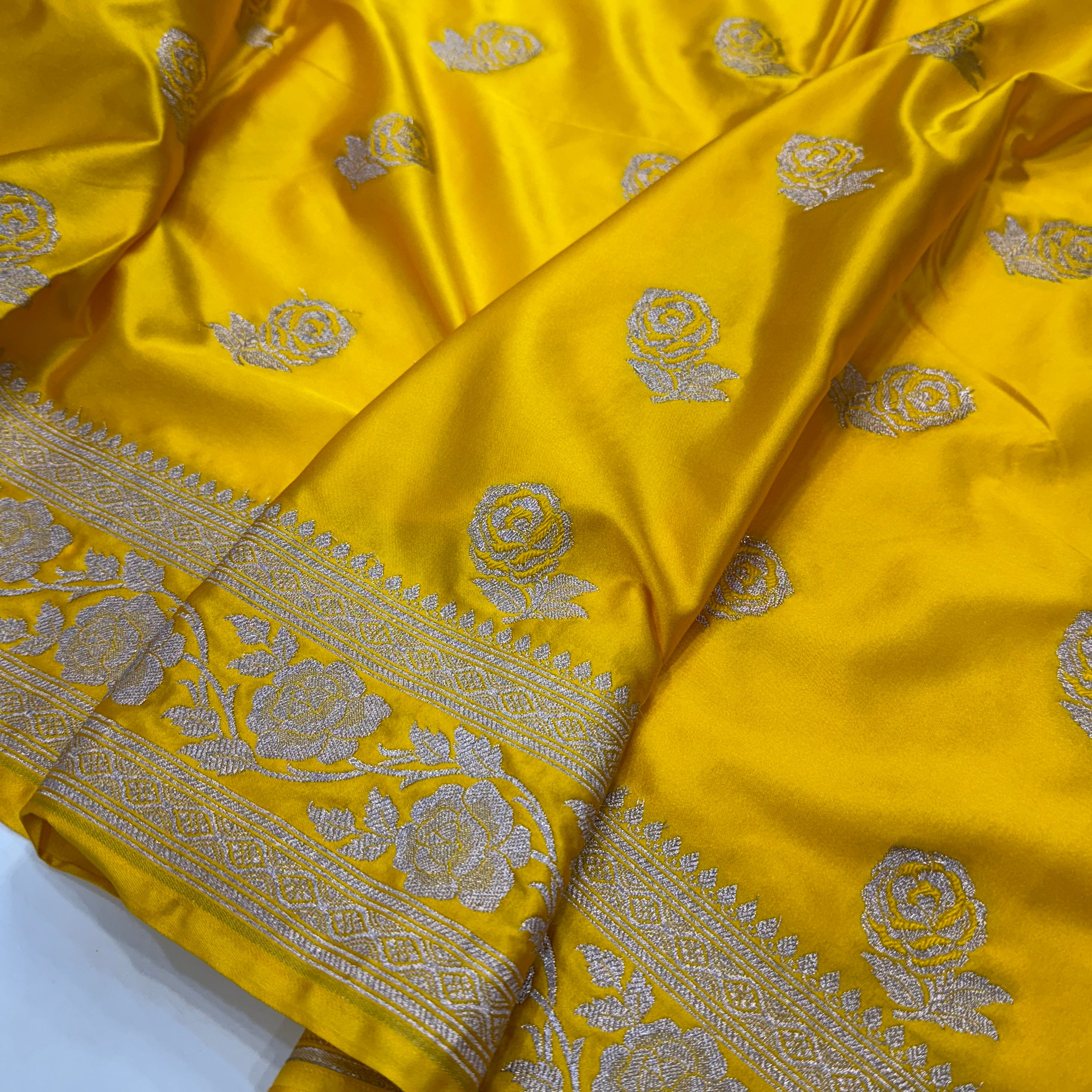 Yellow Rose Motif Mashru Silk Saree