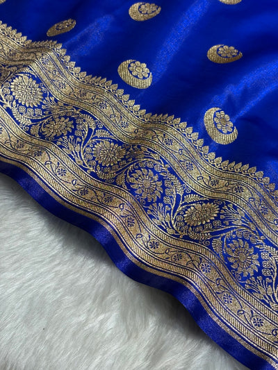 Bright Royal blue Chand Tara Satin Silk Saree SS04