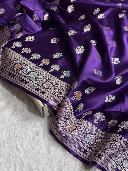 Purple Shades Floral Border Minakari Boota Mashru Silk Saree MS66
