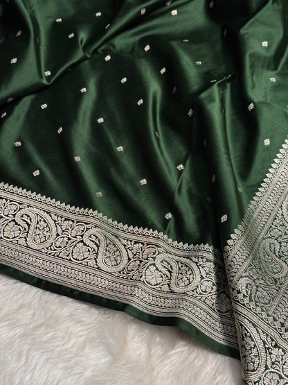 Bottle Green Tone Booti Mashru Silk Saree