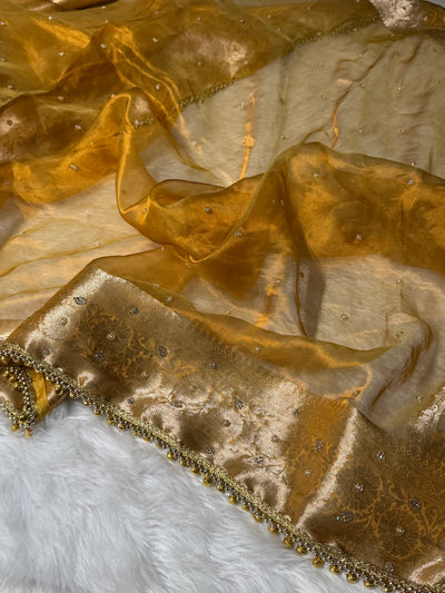 Gold Shades Pure Tissue Silk With Banarasi Swarovski Work Saree X Ghongroo BPGPT-18