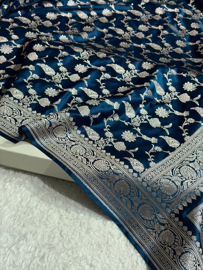 Banarasi Navy Blue Shades Jaal Mashru Silk Saree MCS42