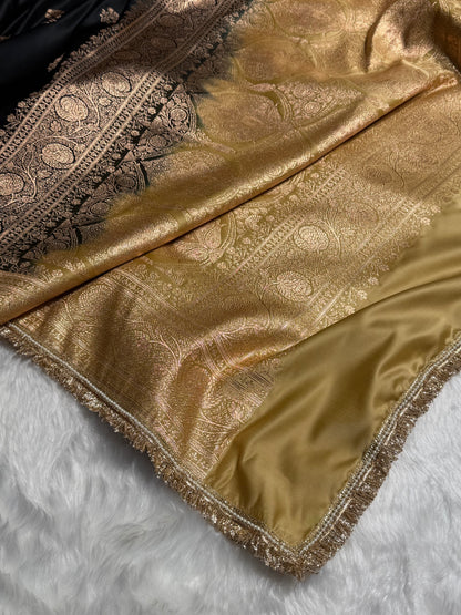 Black - Cream With Gotta Patti Banarasi Boota Katan Silk Saree SKMGP29