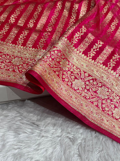 Cross Rani Shades Stripe Pattern Banarasi Satin Silk Saree SS46