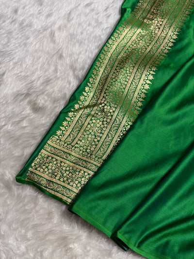Banarasi Satin Katan Saree in Bottle Green Shades SK89