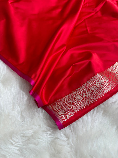 Premium Banarasi Satin Katan Saree in Red Shades SK90
