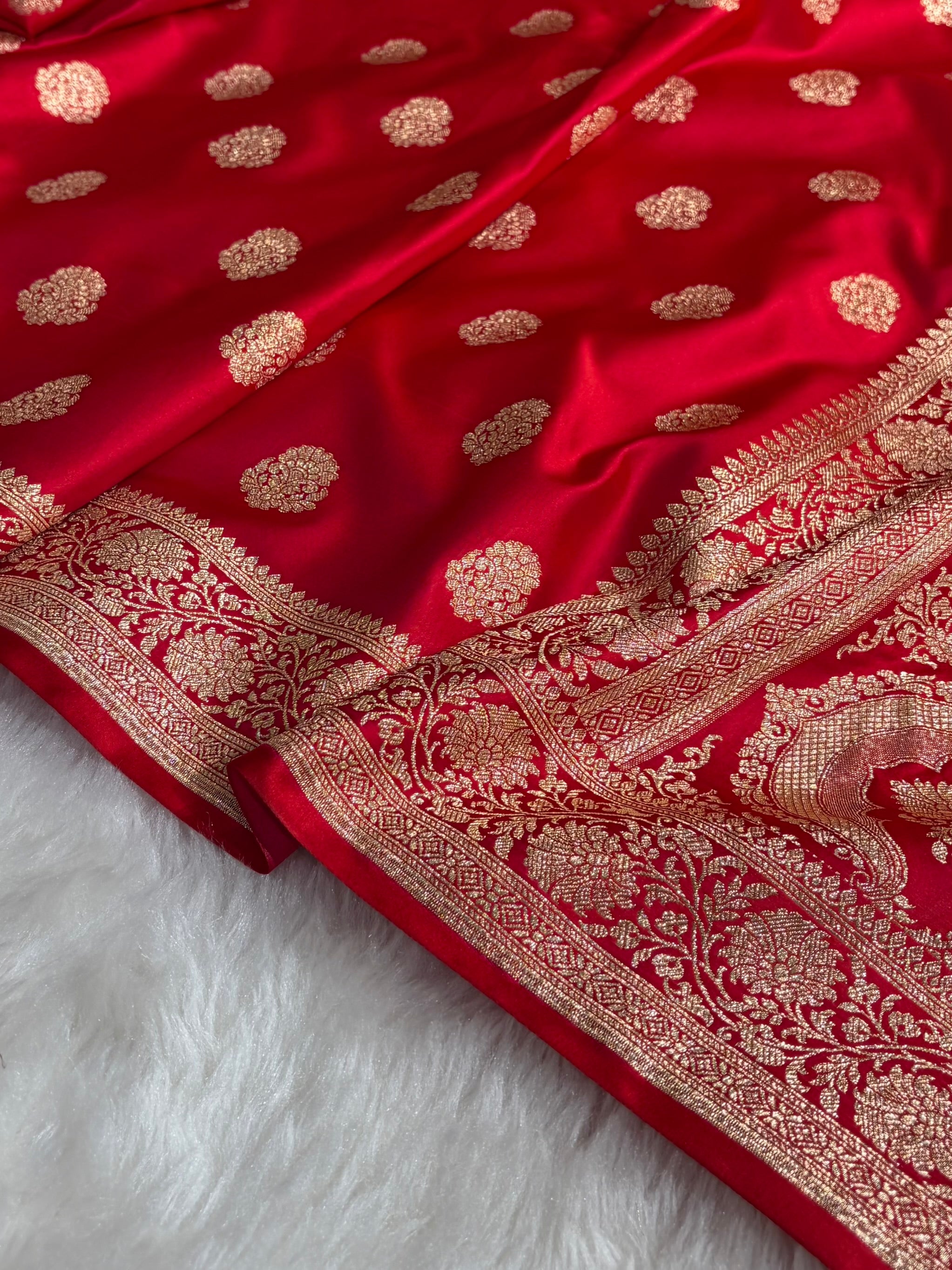 Banarasi Satin Katan Saree With Boota in Red Shades SK109