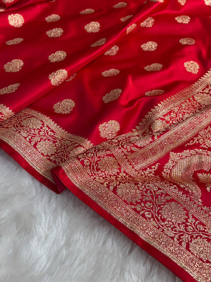 Banarasi Satin Katan Saree With Boota in Red Shades SK109