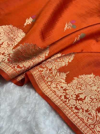 Orange Shades Minakari Handwoven Pure Raw Mango Silk RM-54
