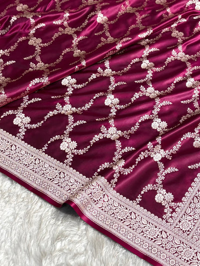 Wine Shades Banarasi With Floral Border Mashru Silk Saree MSM-127