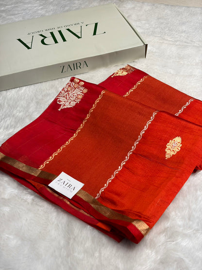 Red Shades Rangkart Handwoven Pure Katan Raw Mango Silk RM-40