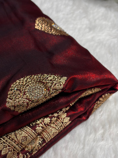 Maroon Shades Banarsi Satin Silk Boota with Stone Work BSS05