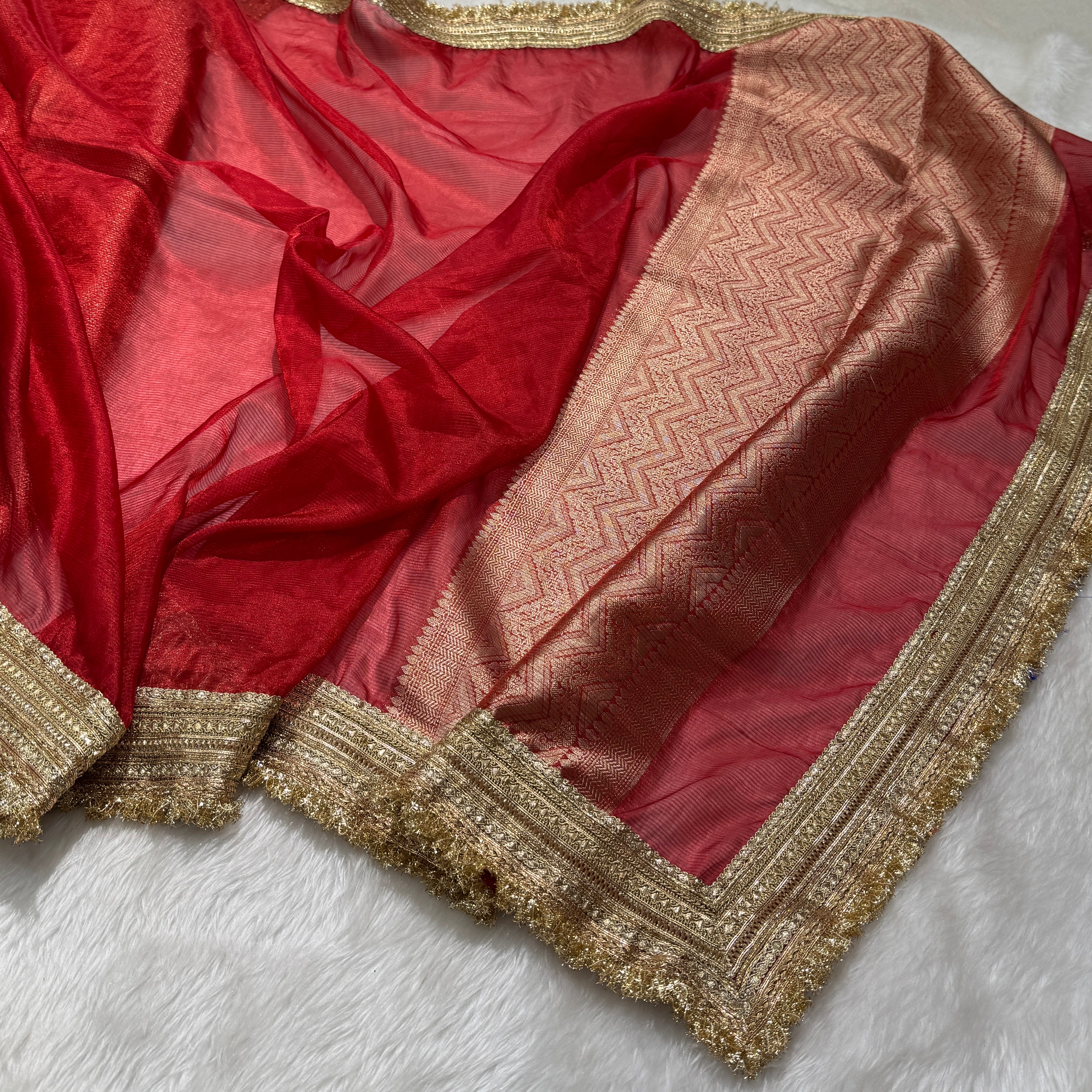 Semi Pure Tissue Silk Saree with Gotta Patti in Bridal Red Shades TGP05