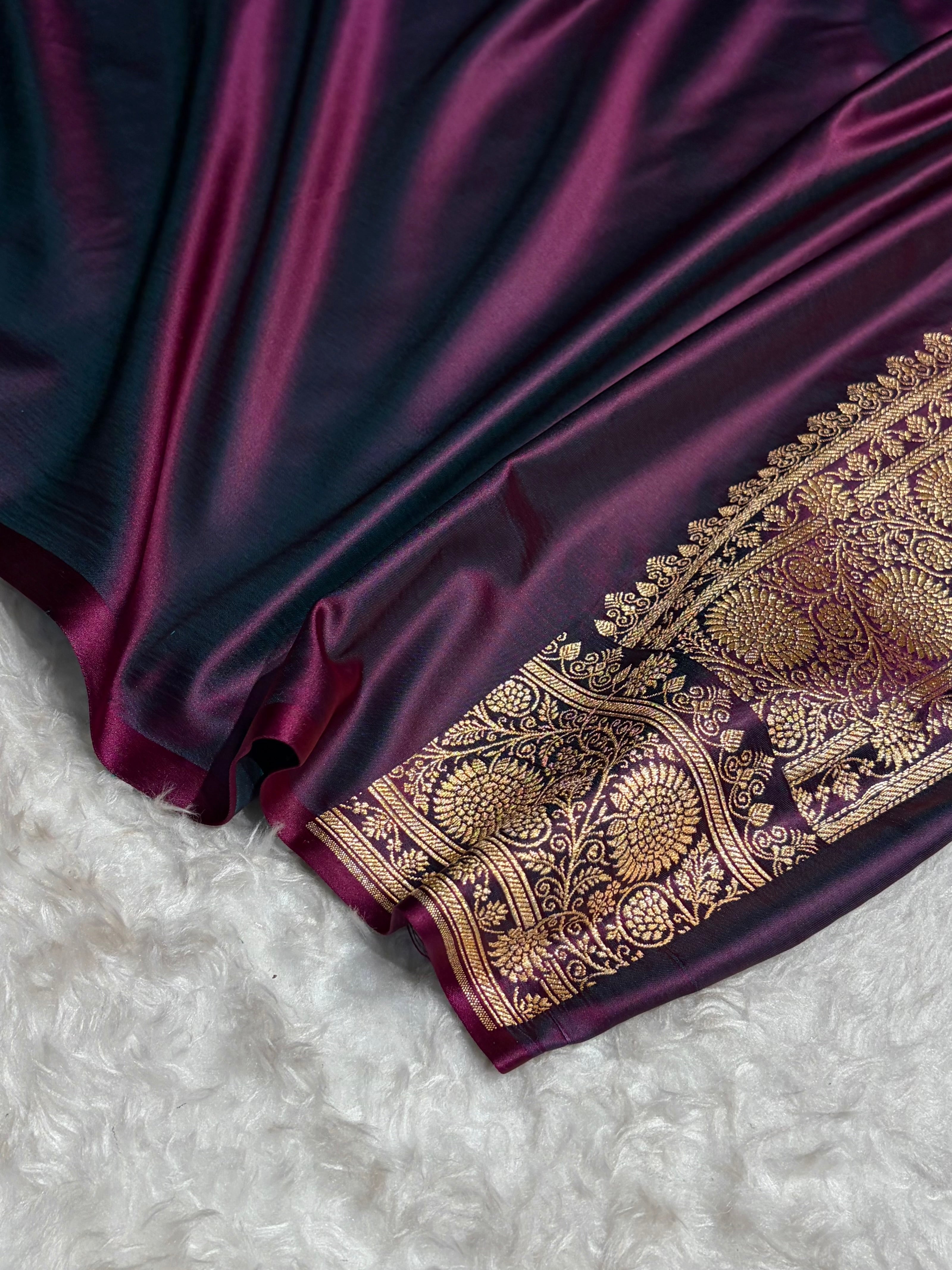 Banarasi Satin Katan Saree in Cross Wine Shades SK82