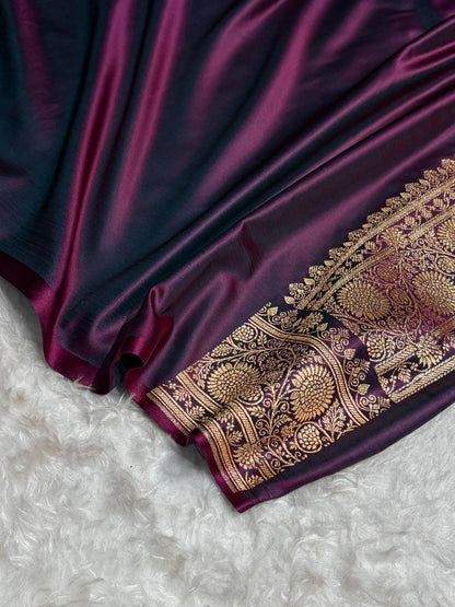 Banarasi Satin Katan Saree in Cross Wine Shades SK82