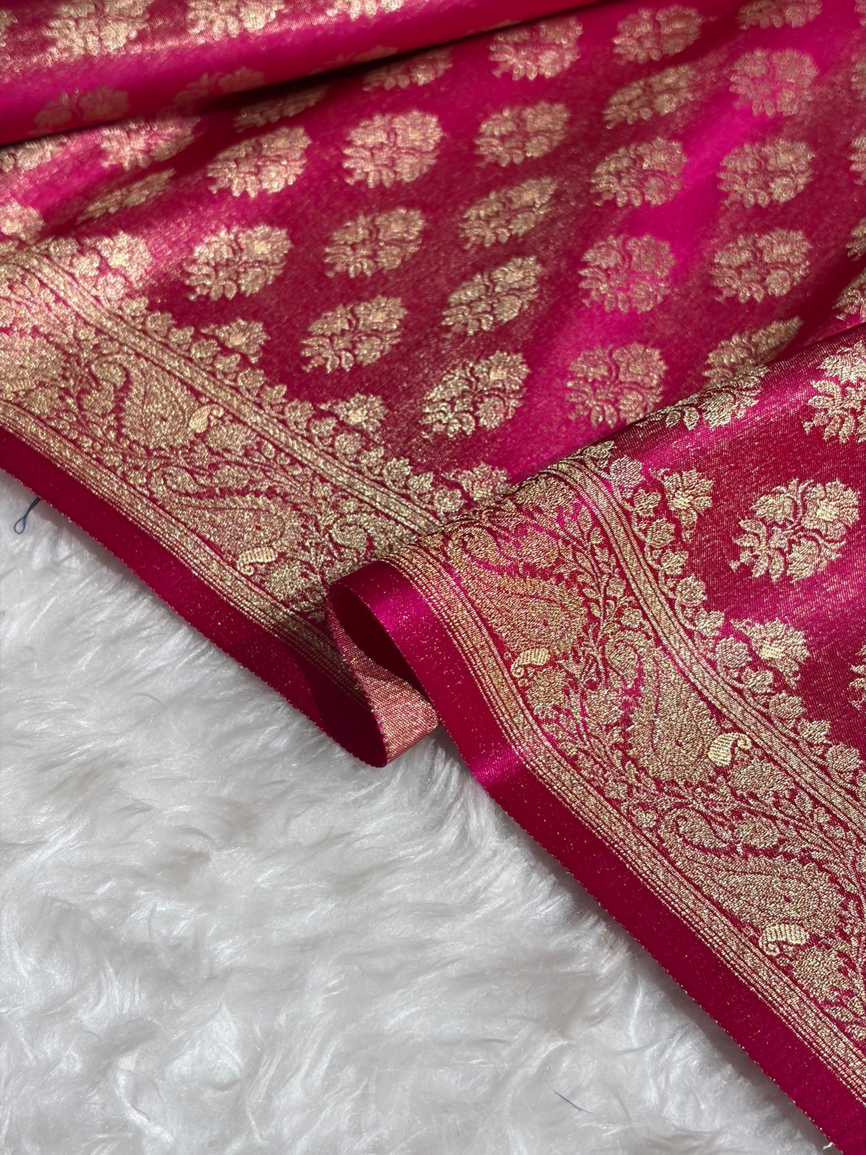 Banarasi Cross Rani Shades Satin Tissue Silk Saree In Booti motif ST01