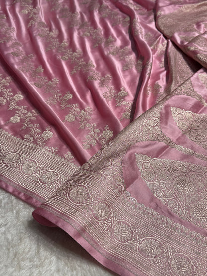 Baby Pink Banarasi Cross Mashru Silk Saree