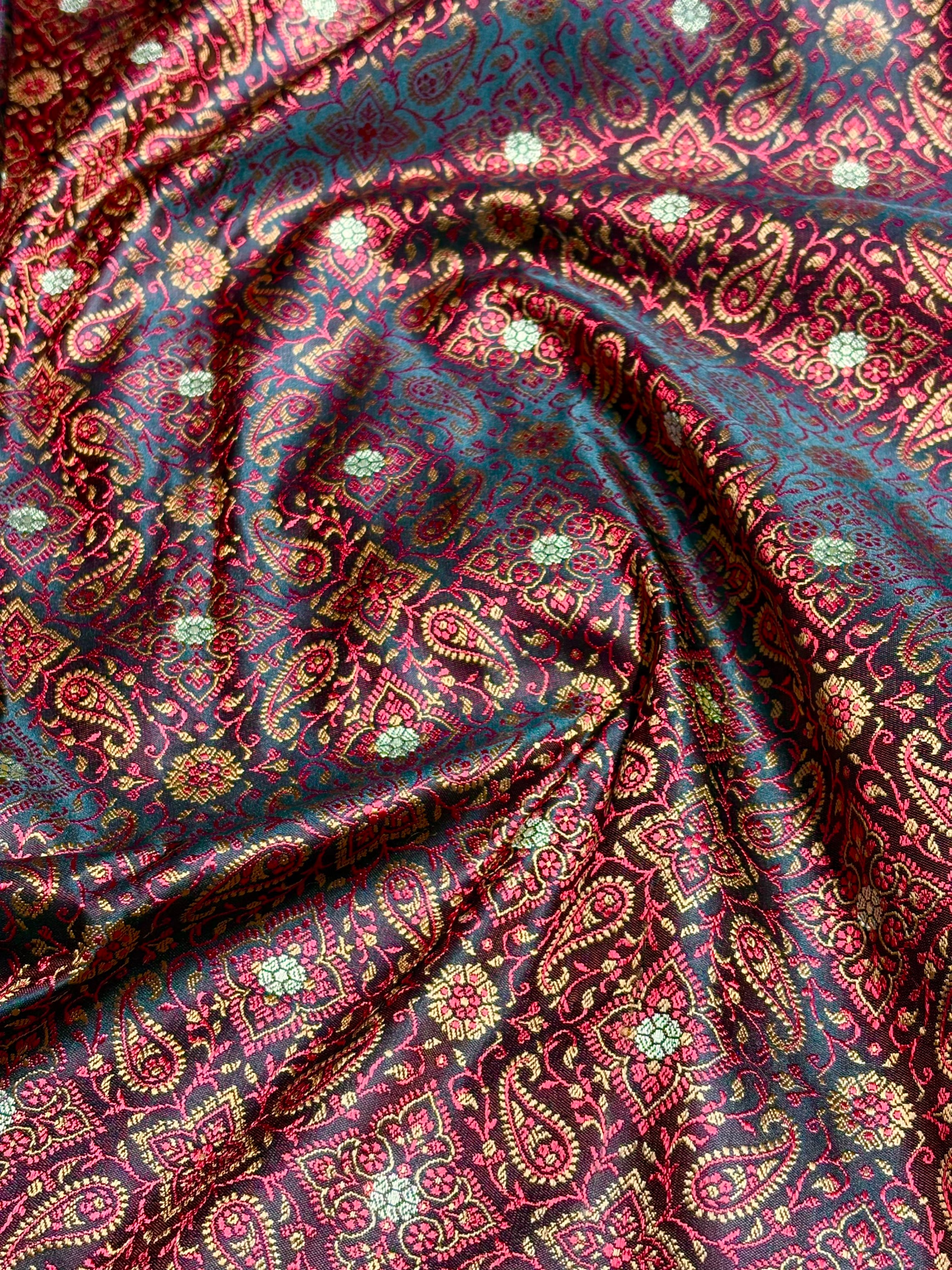 Dark Chocolate Jamawar Tanchoi Jaal Katan Silk Saree SKTM-19