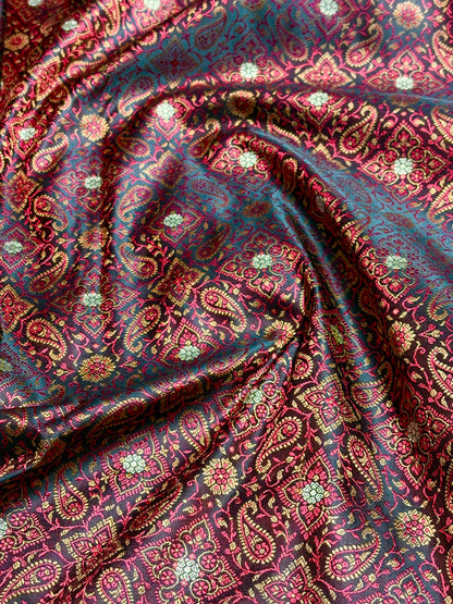 Dark Chocolate Jamawar Tanchoi Jaal Katan Silk Saree SKTM-19