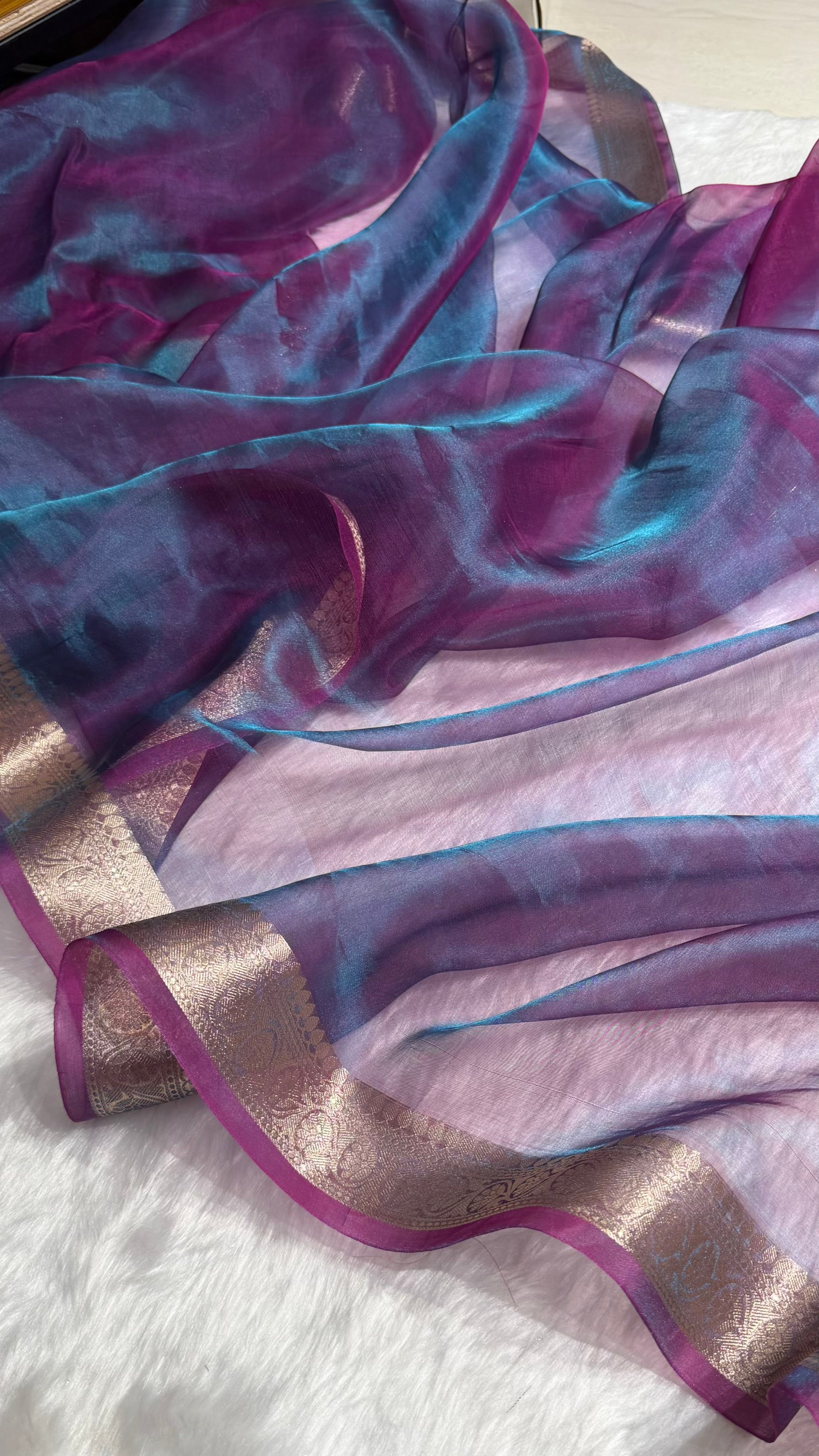 Purple Shades Pure Tissue Silk Saree with Brocade Blouse PT-09