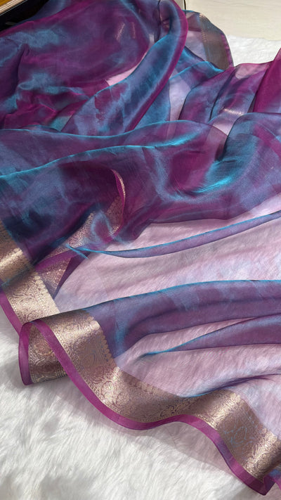 Purple Shades Pure Tissue Silk Saree with Brocade Blouse PT-09