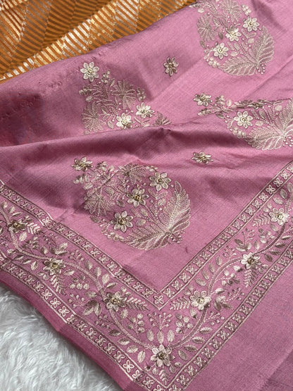 Banarasi Pure Organza Contrast Rust With Baby Shades Banarasi Silk Saree PO-42