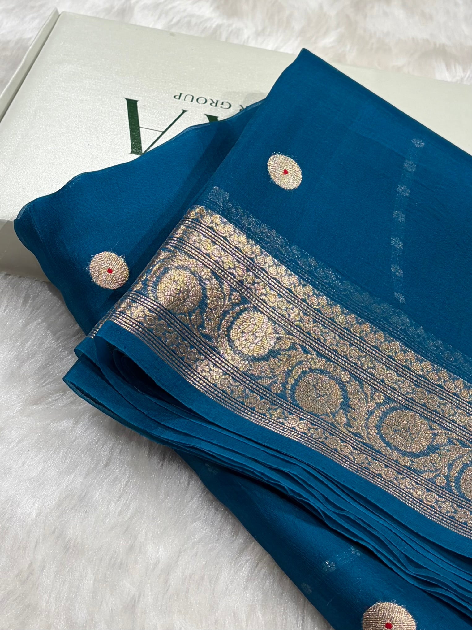 Pure Banarasi Organza Firozi Shades With Minakari Floral Banarasi Silk Saree PO-28