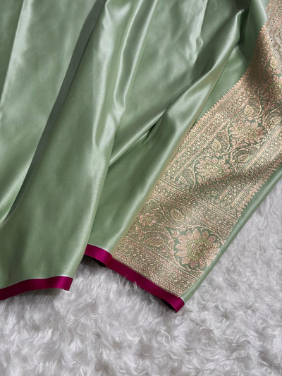 Banarasi Light Pista Booti Satin katan Silk Saree SK11
