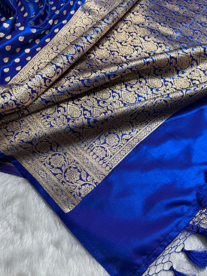 Cross Royal Blue Booti satin Silk Saree SS01