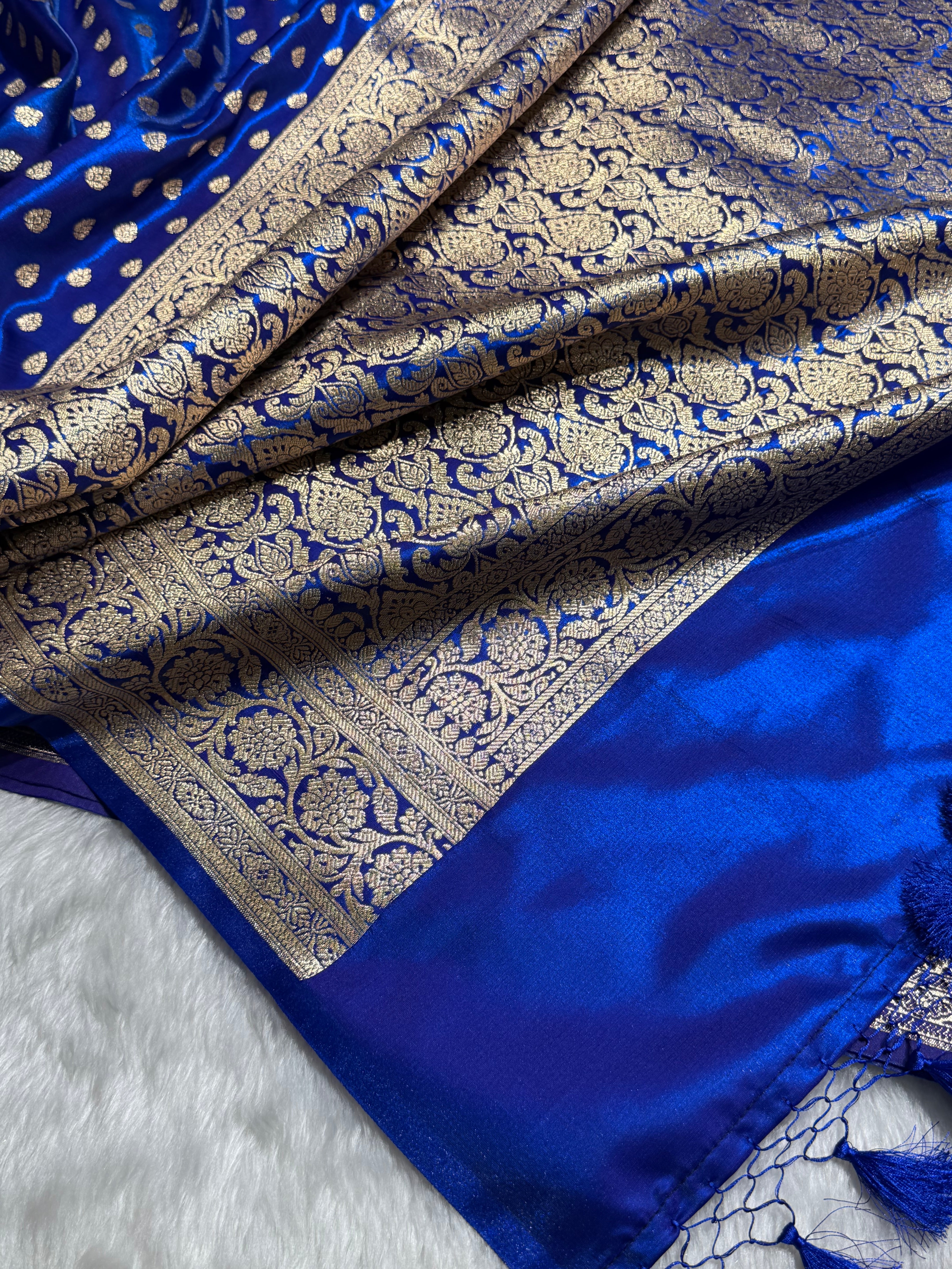 Cross Royal Blue Booti satin Silk Saree SS01