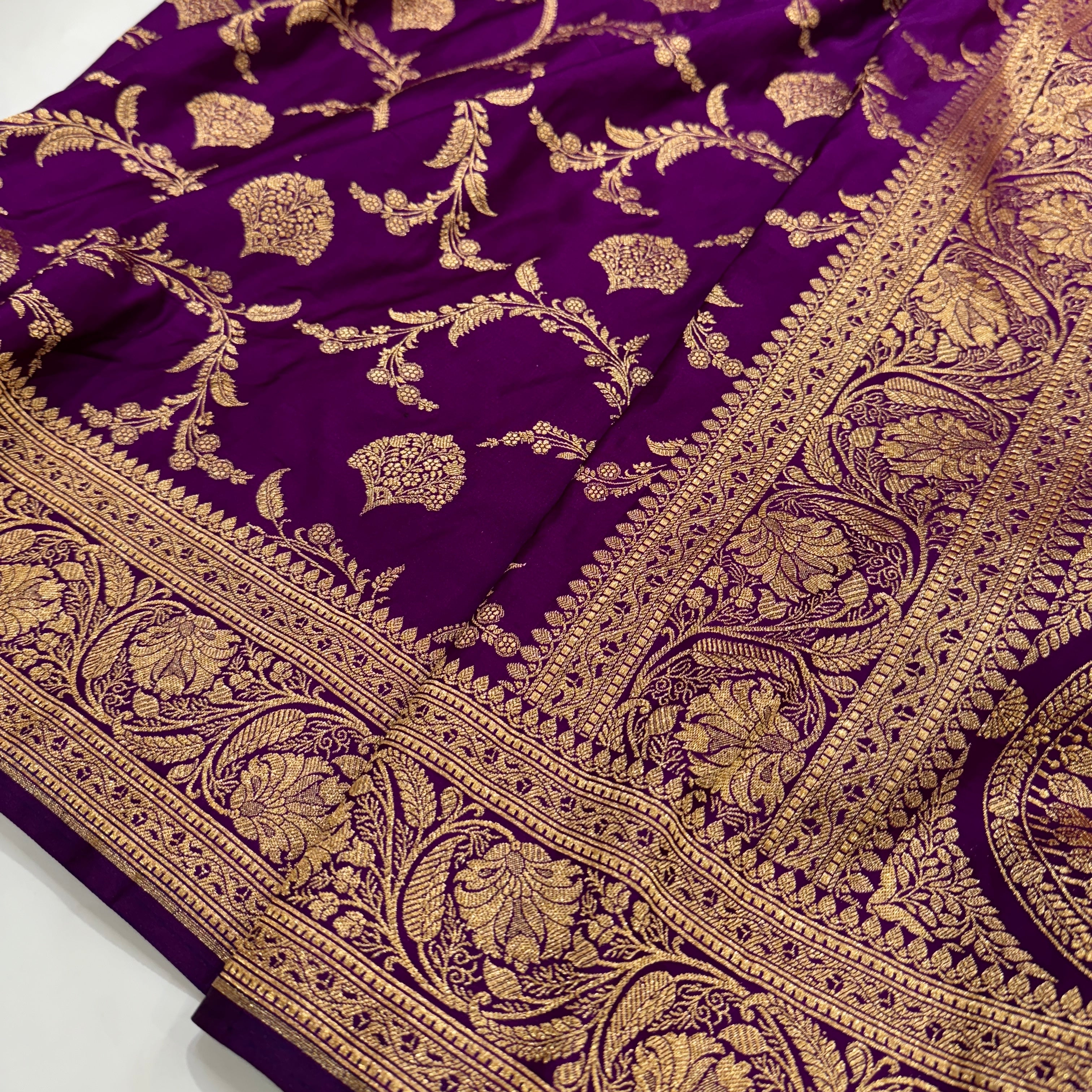 Purple Traditional Jaal Pattern Soft Katan Silk Saree