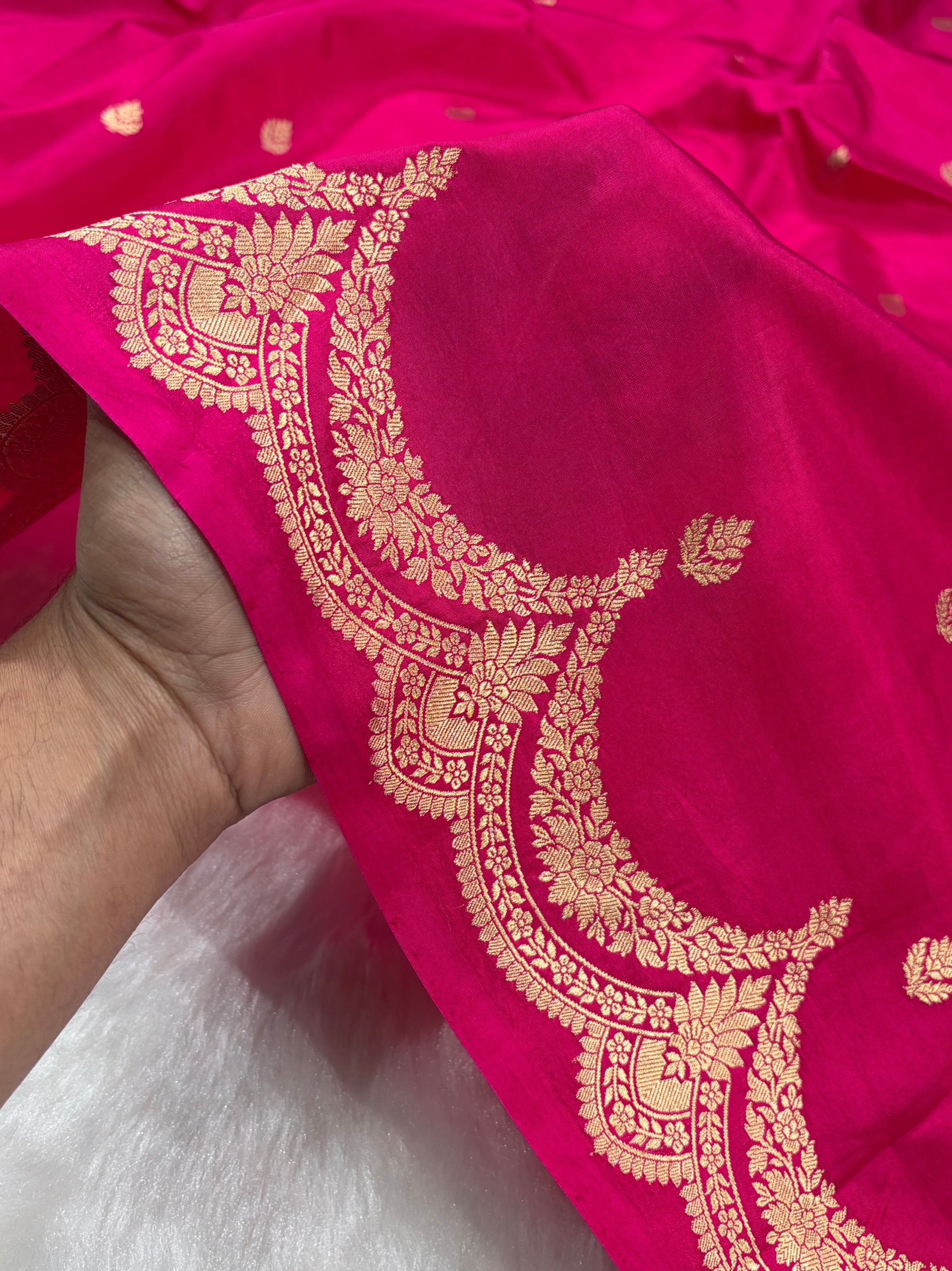 Rani Pink Shades Boota Handwoven Pure Katan Paper Silk RM-19