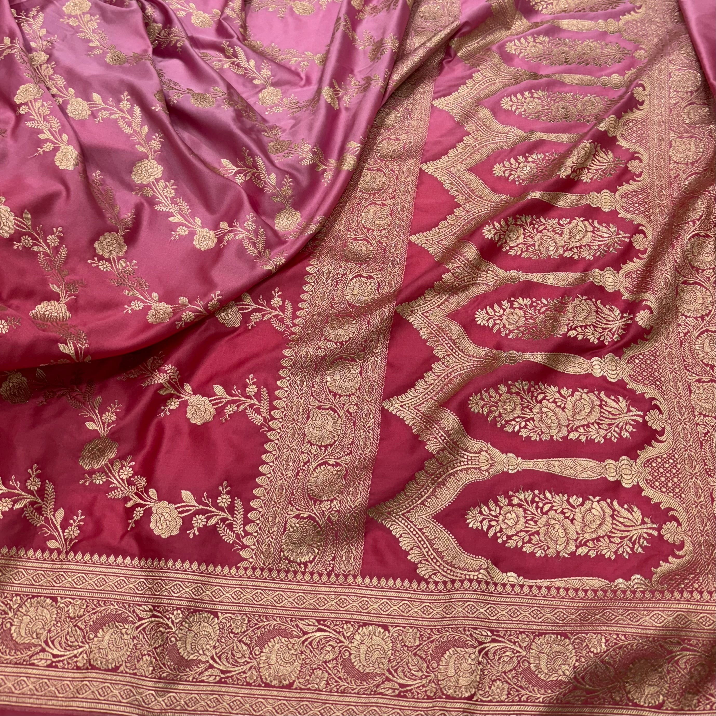 Ombre Pink Cross Mashru Silk Saree