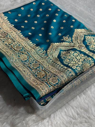 Banarasi Peacock Katan Silk Saree With Ari Zardozi and Swarovski stone work BSK01