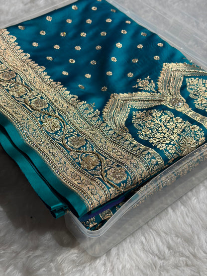 Banarasi Peacock Katan Silk Saree With Ari Zardozi and Swarovski stone work BSK01
