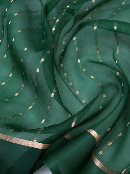 Pure Organza Dark Bottle Green Floral Banarasi Silk Saree PO-03
