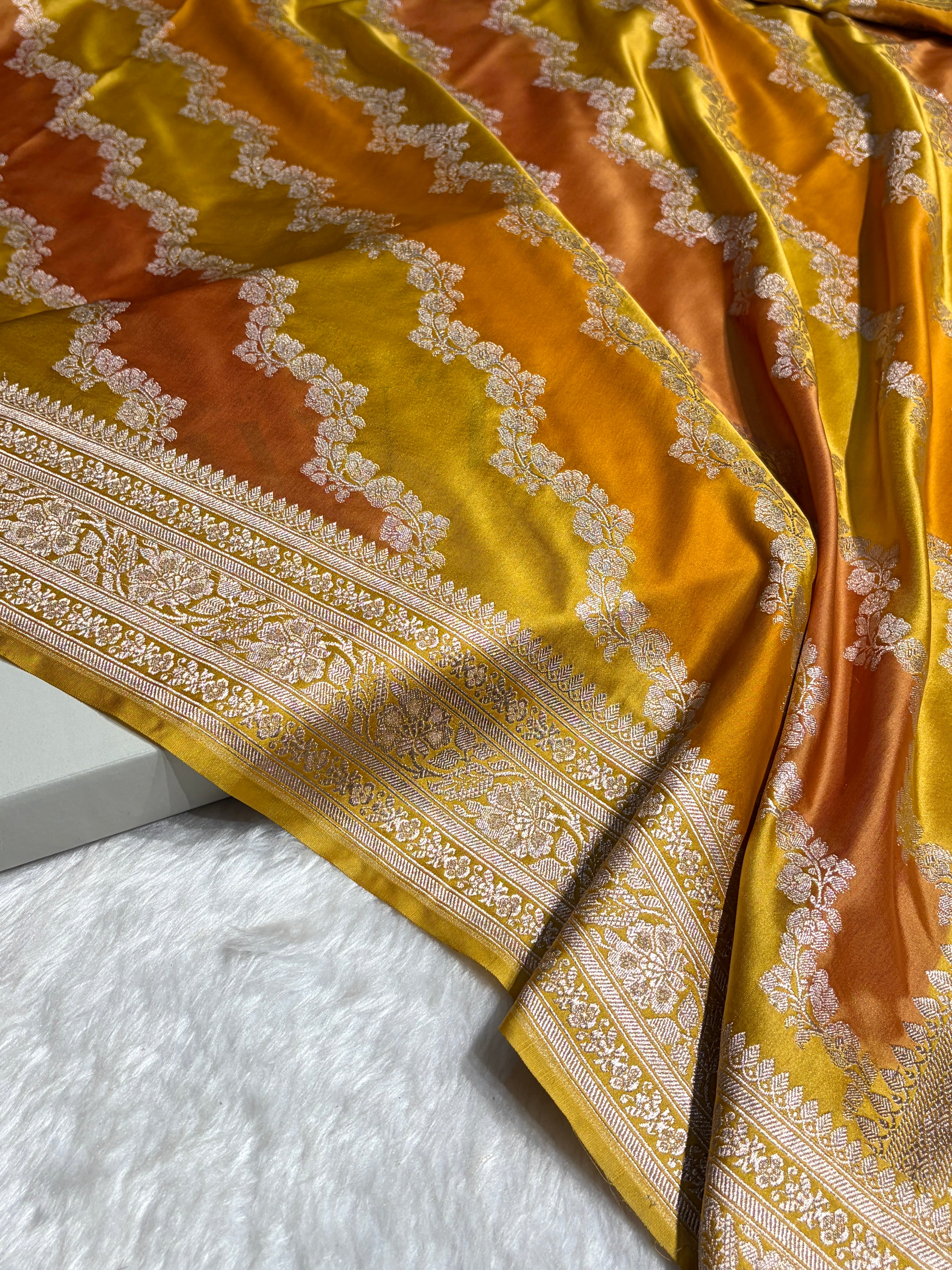 Mustard Rangkat Mashru Silk Saree With Cross Pattern MSRK02