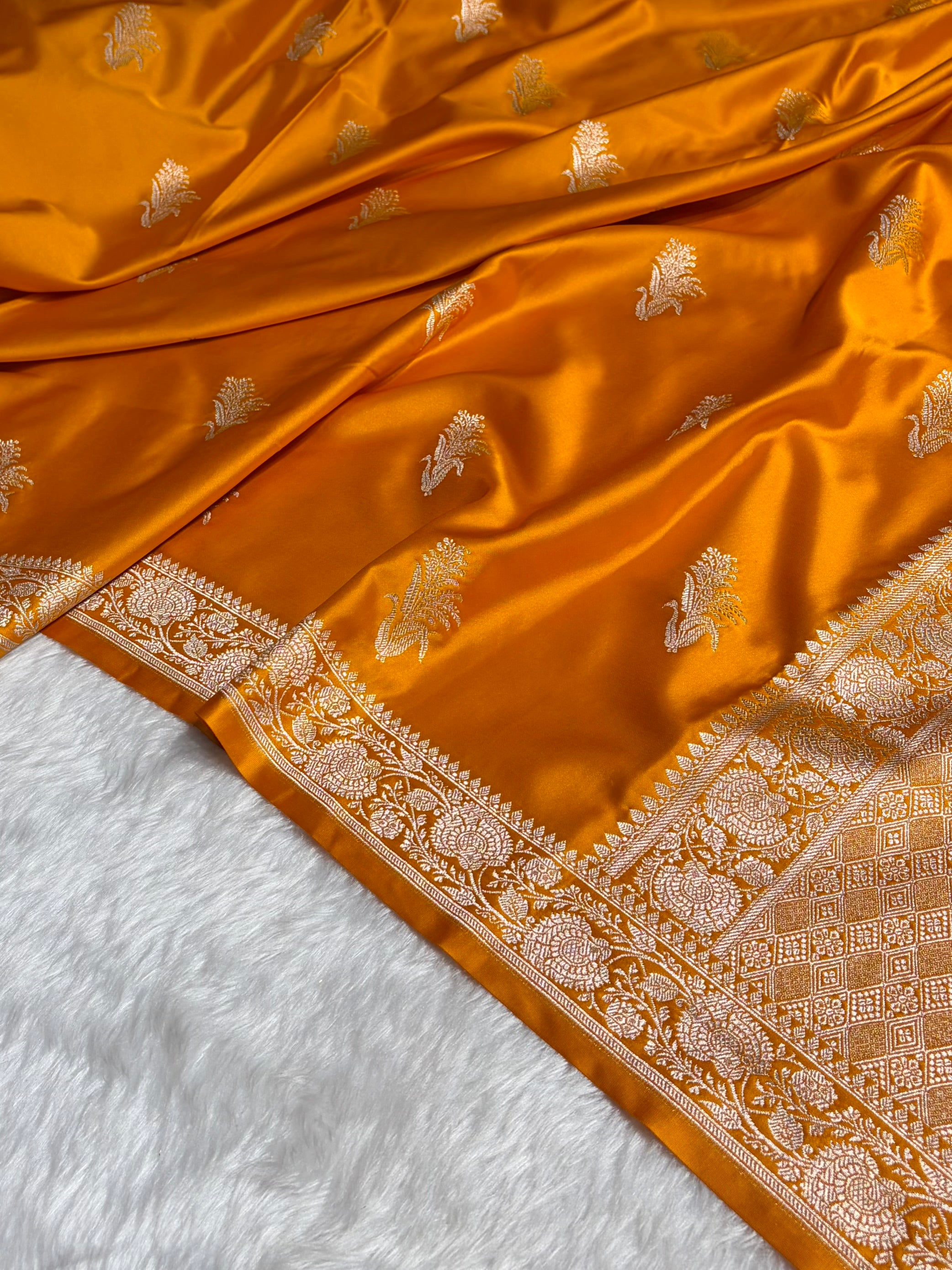 Mustard Boota With Floral Border Mashru Silk Saree MSM-89
