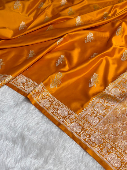 Mustard Boota With Floral Border Mashru Silk Saree MSM-89