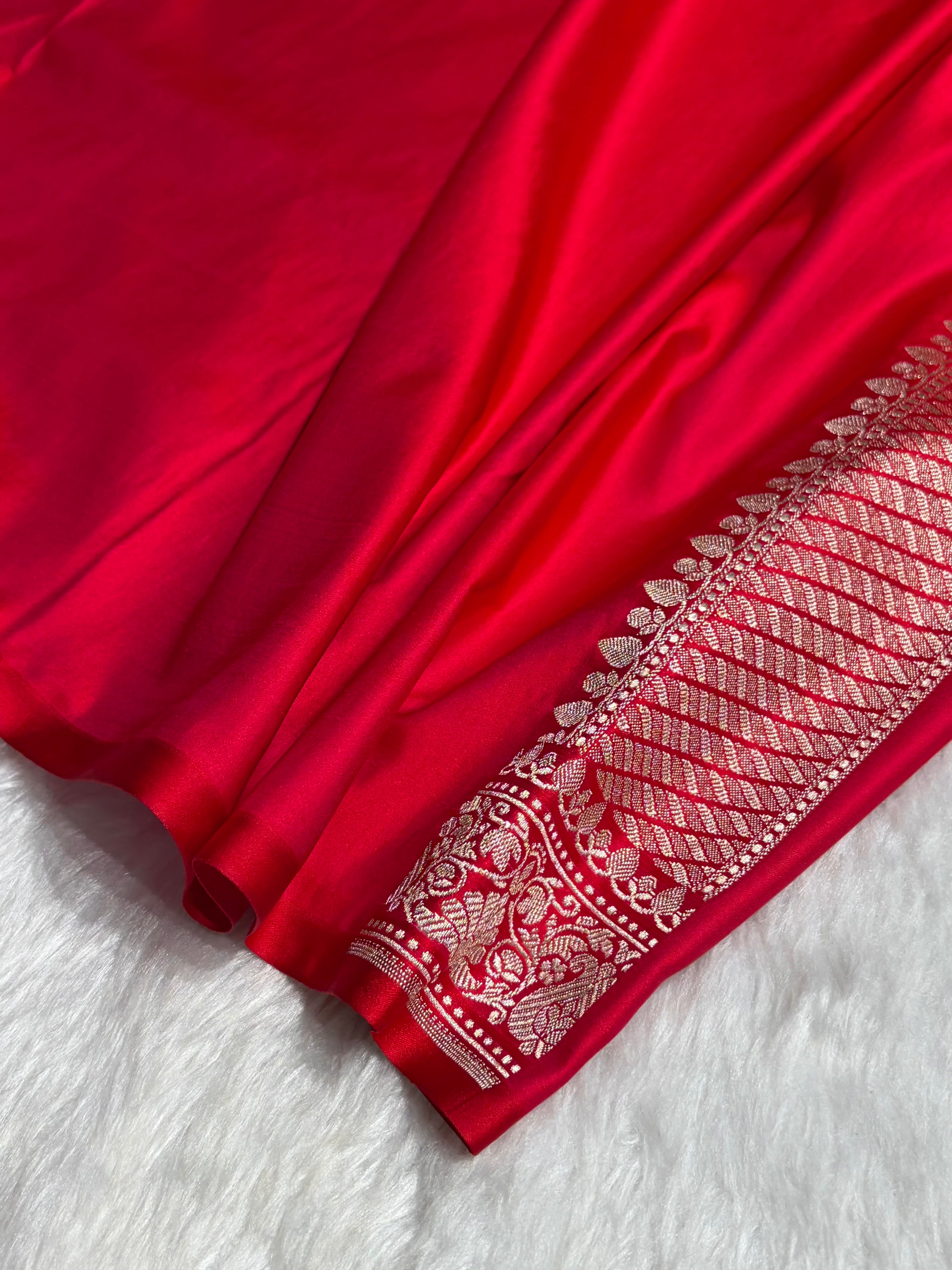 Pinkish Red With Floral Border Mashru Silk Saree MSM-98