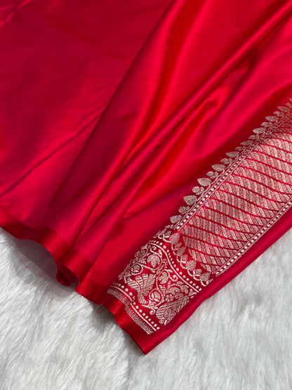 Pinkish Red With Floral Border Mashru Silk Saree MSM-98